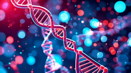 Glowing DNA Strand with Floating Biotech Molecules in Futuristic Digital Background - Powered by Adobe