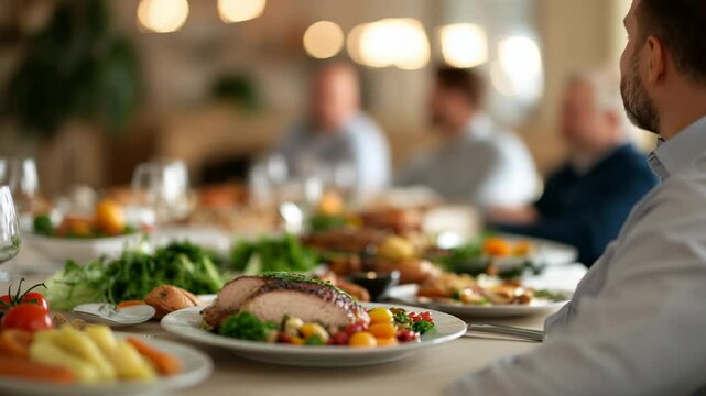 Enjoying a lavish dinner with friends at a beautifully arranged dining table in an upscale restaurant setting