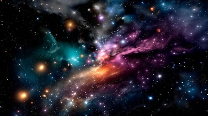 宇宙の神秘を描いた幻想的な銀河と星雲ののイラスト。サムネイルに最適な背景素材