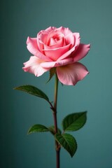 Single blush pink rose stem, minimalist background , card, plant