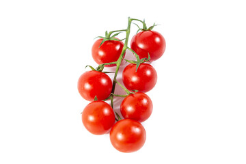 Branch of fresh ripe cherry tomatoes isolated on a white.