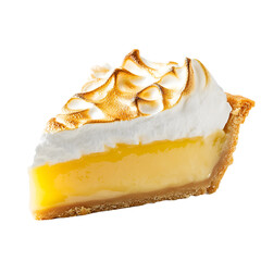 Floating lemon meringue pie slice isolated on transparent background