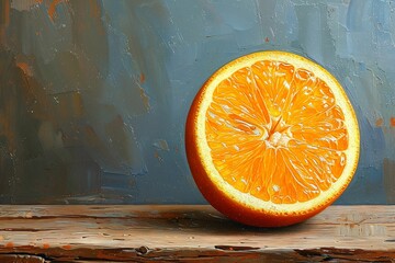 Orange coupée en deux, peinture façon nature morte d'agrume. 