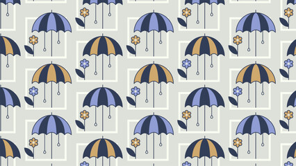 Umbrellas and flowers geometric seamless pattern.