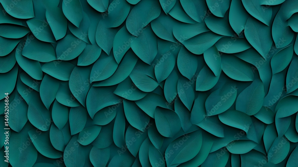 Poster overlapping green leaves creating a lush, natural pattern