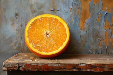 Orange coupée en deux, peinture façon nature morte d'agrume. 