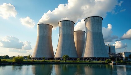Large industrial cooling tower, close-up view, grid, structure