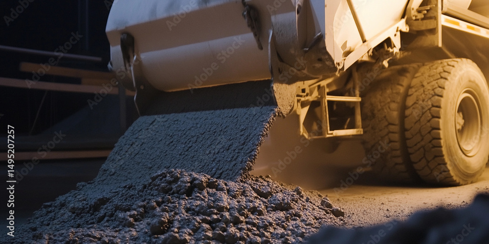 Poster concrete being poured at construction site generative ai