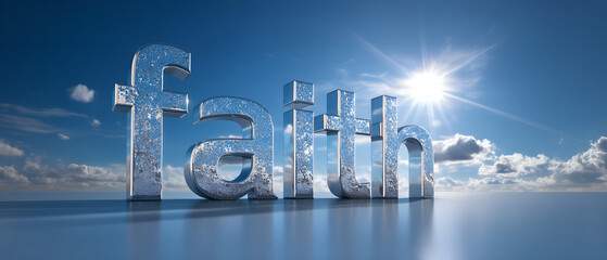 FAITH big, shiny three-dimensional word over clear blue sky