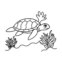 3D Sea Turtle Swimming Among Corals