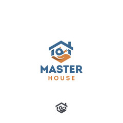 Master house builder repair tools tape measure hand vector logo