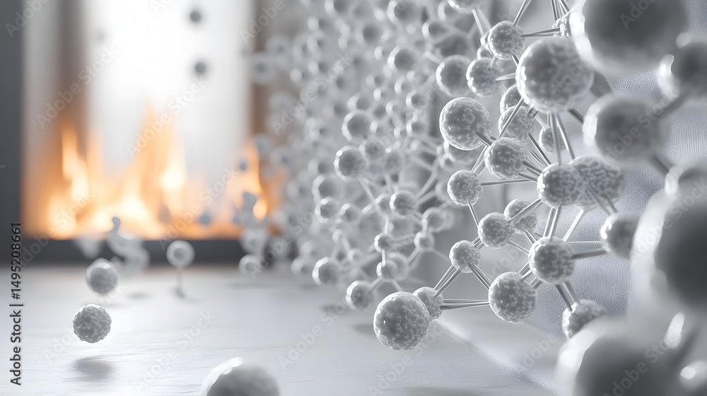 Poster abstract design with floating spheres and connecting lines.