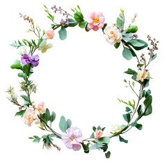 Flower Crown with Pastel Blossoms Isolated on Transparent Background