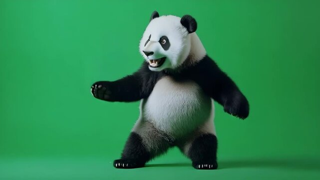 Cute panda dancing against a green background