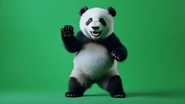 Cute panda dancing against a green background