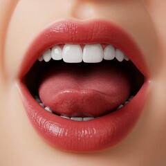 Obraz premium mouth face lips make up cosmetics lipstick glow beautiful model