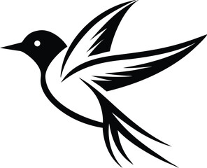 Minimalist black silhouette bird in flight with single line stroke logo design