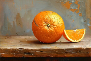 Orange coupée en deux, peinture façon nature morte d'agrume. 