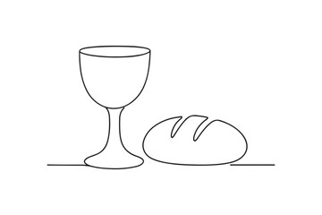 Chalice and Bread continuous one line drawing minimalism design
