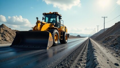 Asphalt road construction, heavy machinery at work , machinery, roadworks, civil engineering
