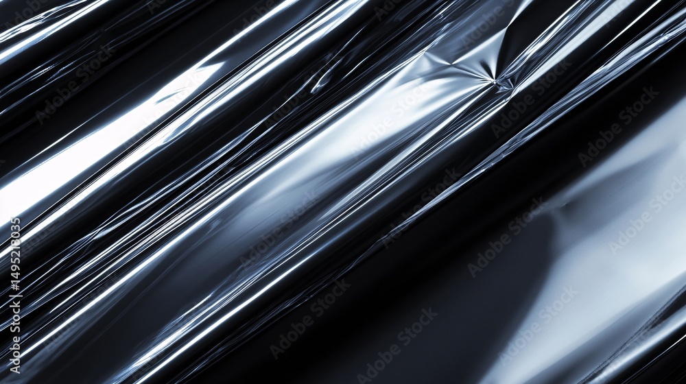 Poster shiny metallic foil with folds and wrinkles creating an abstract textured background