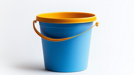 Blue plastic bucket with yellow lid