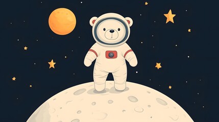 Fototapeta premium Cute teddy bear astronaut exploring the moon