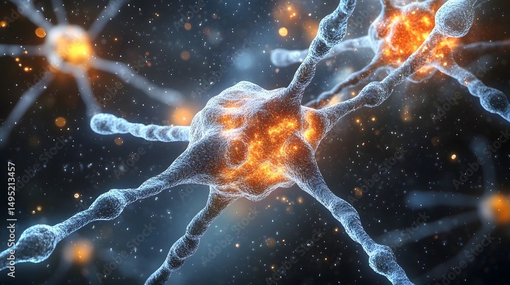 Poster detailed view of complex neural network structure.
