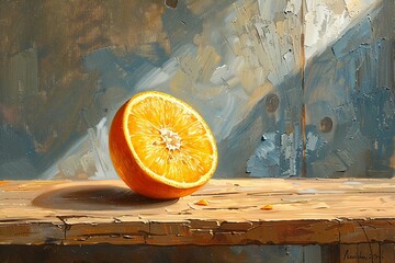 Orange coupée en deux, peinture façon nature morte d'agrume. 