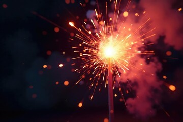 Obraz premium Close-up shot of exploding firecrackers, sparks and smoke billowing Bright colors and dynamic action , green, loud