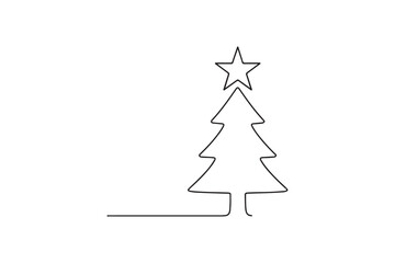 Christmas Tree with Star continuous one line drawing minimalism design