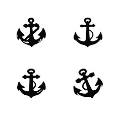 Silhouette of an anchor icons set. Nautical symbol collection.