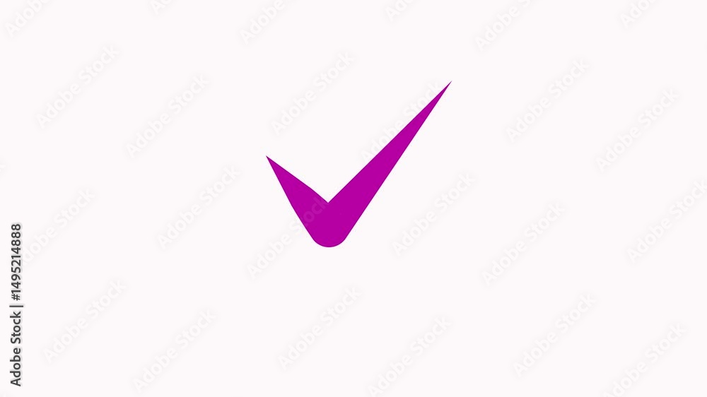 Poster purple checkmark graphic animation on white background representing approval and confirmation