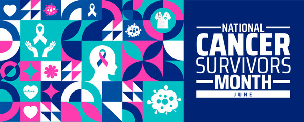 National Cancer Survivors Month Geometric shape pattern background banner or poster design template. observed every year in June. Holiday concept. Use to any Template, card, poster, placard, template.