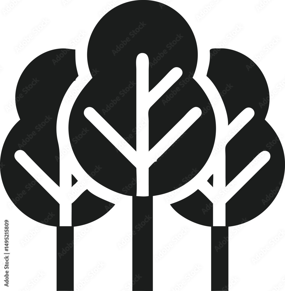 Poster minimalist black tree logo design with three simple branches representing nature