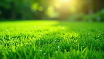 Lush green lawn, perfectly manicured grass in bright sunlight , greenery, lawn, bright