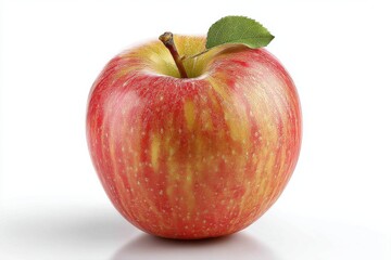 sweet red apple, a healthy, organic fruit and food, picked fresh from the orchard with its leaf, embodying pure nature and its ripe goodness.