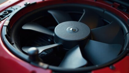 Close-up of a car radiator fan, showing intricate details and cooling fins , mechanical, technology, heat exchanger