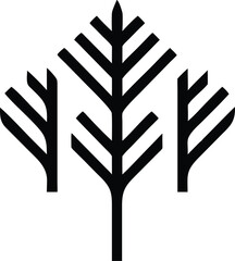 Minimalist tree logo with three straight branches illustrative vector design