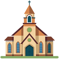 Christian church building with steeple and cross
