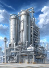 Hydrogen is produced in a facility that features pipes and tanks, serving as a clean and green energy alternative