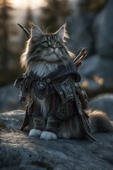 Fototapeta premium The Colonial Era Cat exudes a Regal Bearing and is adorned with Vintage Leather Accessories, embodying feline elegance with its whiskers, vintage charm, antique beauty, and colonial frontier spirit