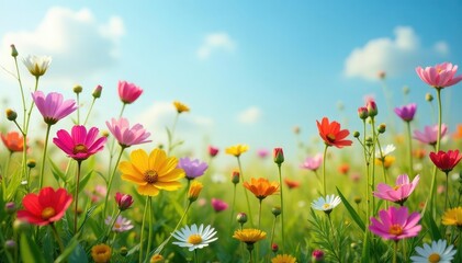Wildflowers blooming in a meadow, vibrant colors, natural beauty , nature, bouquet, serenity