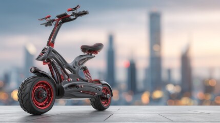 Obraz premium The cityscape is filled with electric scooters for an eco-friendly urban commute