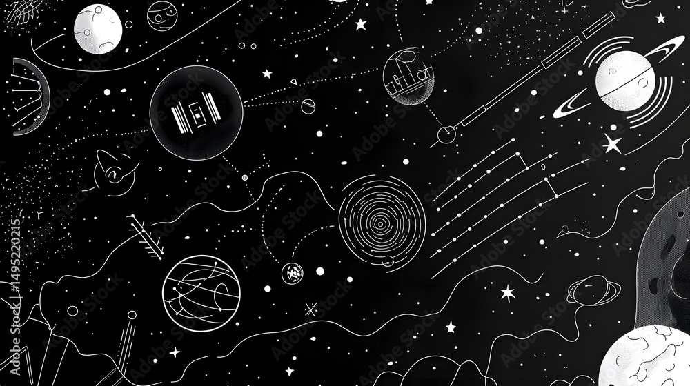 Poster abstract cosmic design with celestial elements.