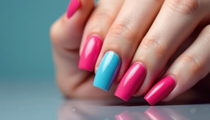 Close-up of freshly painted nails, showcasing vibrant color and glossy shine , stylish nails, polished nails