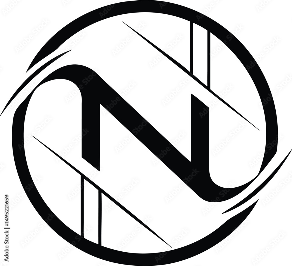 Poster abstract minimalist logo design featuring a letter n in a circular shape