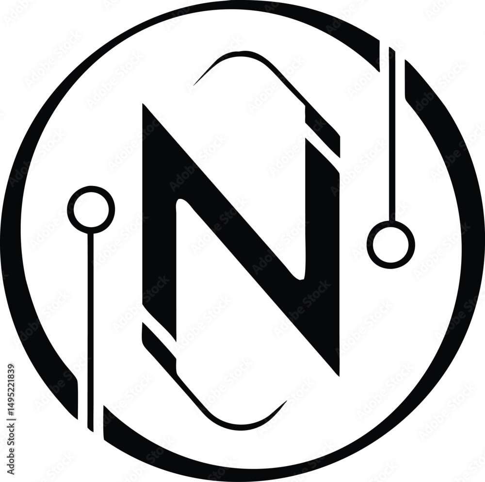 Poster minimalist logo design featuring an abstract letter n within a circular shape