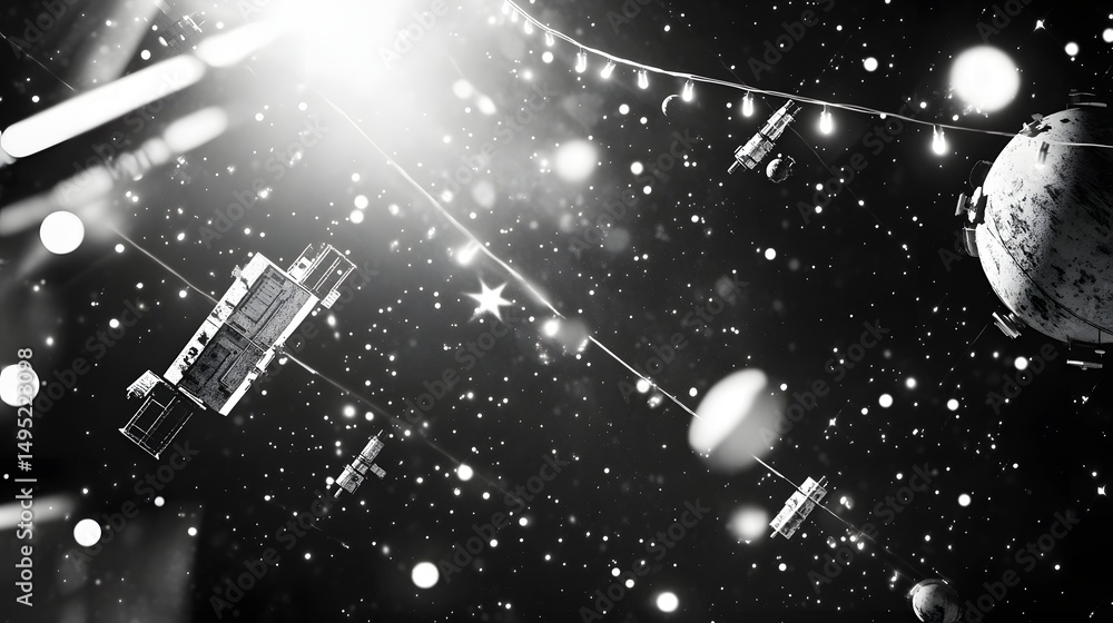 Poster abstract digital representation of space objects.