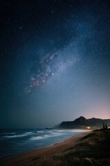 Milky Way Over Ocean Beach at Night, Showcasing Natural Beauty and Travel Destination Appeal for Tourism Marketing : Generative AI